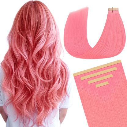 Picture of DOORES Tape in Hair Extensions Real Human Hair, Light Pink Tape in Human Hair Extensions Tape in Extensions Straight Natural Hair, 30g 10pcs 20 Inch