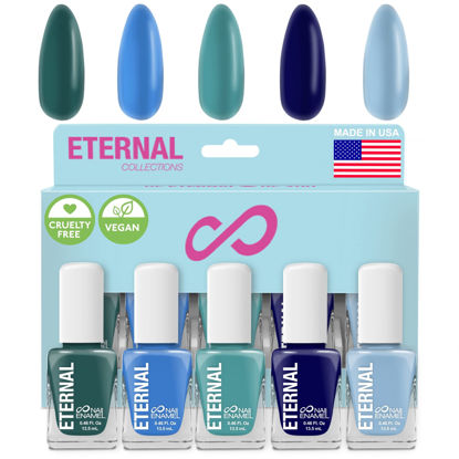 Picture of Eternal Blue Nail Polish Set for Women (OCEAN VIEW) - Green Nail Polish Set for Girls - Lasting & Quick Dry Non Toxic Nail Polish Kit for Home DIY Manicure & Pedicure - Made in USA, 13.5mL (Set of 5)