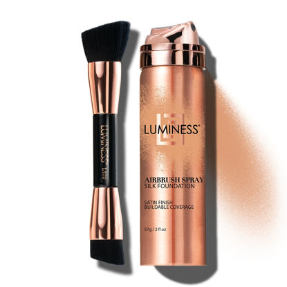 Picture of LUMINESS Silk Spray Airbrush Foundation Makeup with Buffing Brush, Neutral Medium - Lightweight, Buildable Coverage Foundation with L400 Face Air Brush - Make Up Duo for Seamless Blend, Satin Finish