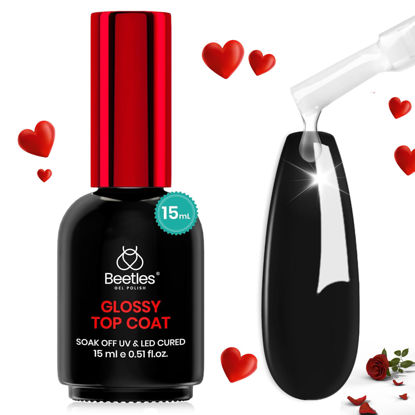 Picture of Beetles Glossy Gel Top Coat No Wipe, Clear Top Coat Gel Nail Polish Glossy Finish and Long Lasting, Soak Off UV & Nail Lamp Gel Nails DIY Top Coat Valentines Day Gifts for Her