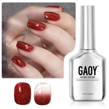 Picture of GAOY Glitter Gel Nail Polish, 16ml Sparkly Red Jelly Gel Polish, UV Light Cure for Nail Art DIY at Home, 1147 Christmas Red