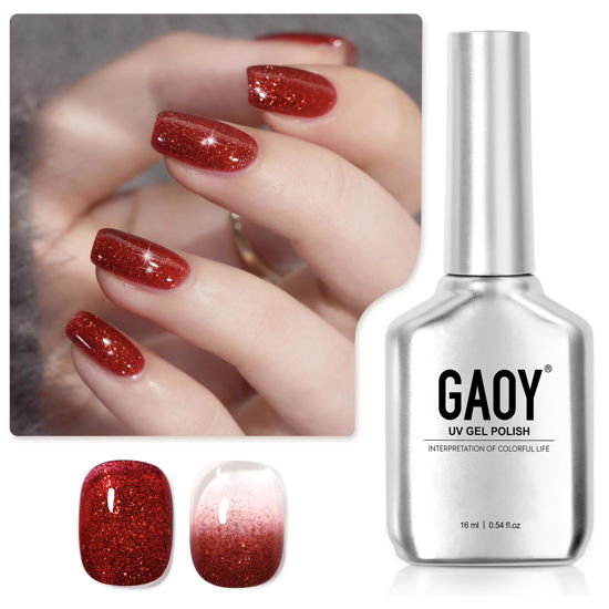 Picture of GAOY Glitter Gel Nail Polish, 16ml Sparkly Red Jelly Gel Polish, UV Light Cure for Nail Art DIY at Home, 1147 Christmas Red