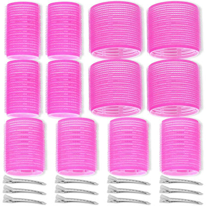 Picture of Self Grip Hair Rollers Curlers Set - 24 Pieces with 3 Sizes (4 Jumbo, 4 Large, 4 Medium) and 12 Clips for Volume on Long, Short, Thick, or Fine Hair