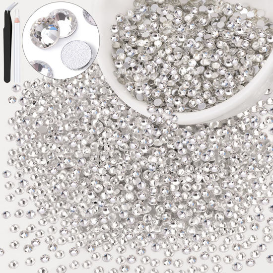 Picture of 3000PCS SS12/3mm Crystal Rhinestones (Clear), Bedazzling Flatback Glass Rhinestones for Crafting DIY Nail Art Makeup Decoration, Gems Diomand Charms for Tumbler Shoes Clothing Mug