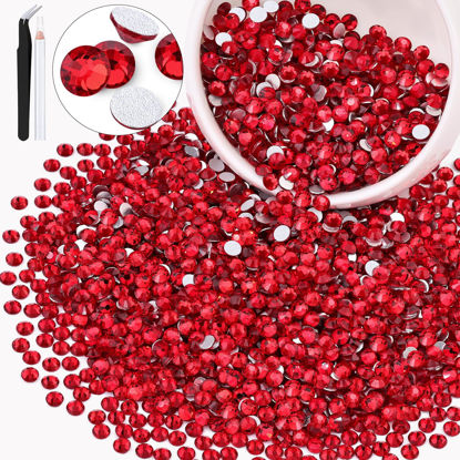 Picture of 3000PCS SS20/5mm Crystal Rhinestones (Red/Siam), Bedazzling Flatback Glass Rhinestones for Crafting DIY Nail Art Makeup Decoration, Gems Diomand Charms for Tumbler Shoes Clothing Mug