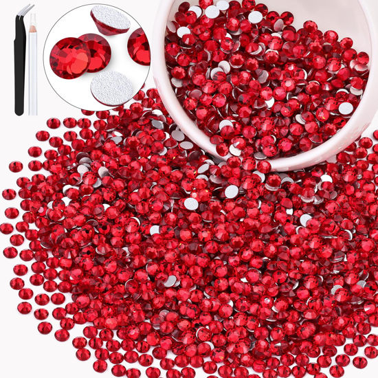Picture of 3000PCS SS20/5mm Crystal Rhinestones (Red/Siam), Bedazzling Flatback Glass Rhinestones for Crafting DIY Nail Art Makeup Decoration, Gems Diomand Charms for Tumbler Shoes Clothing Mug