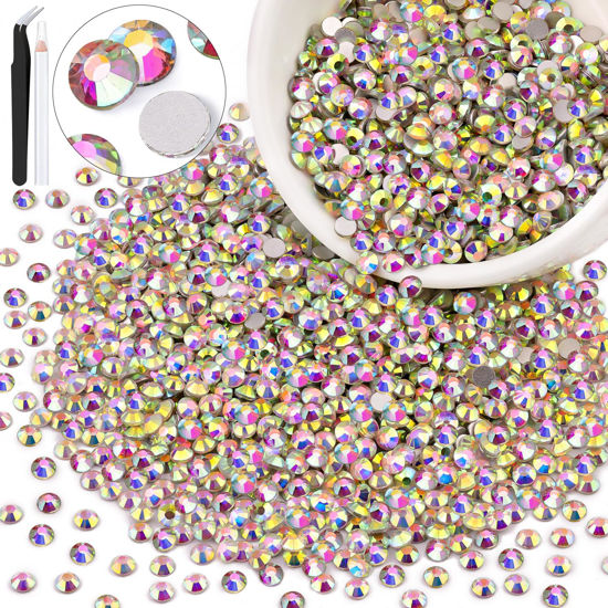 Picture of 3000PCS SS20/5mm Crystal Rhinestones (Crystal AB), Bedazzling Flatback Glass Rhinestones for Crafting DIY Nail Art Makeup Decoration, Gems Diomand Charms for Tumbler Shoes Clothing Mug