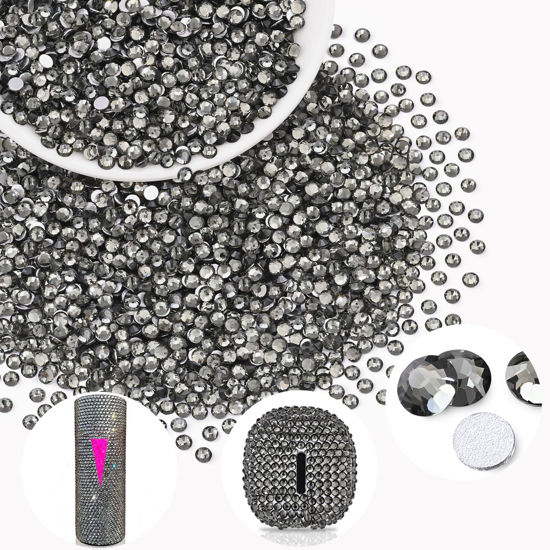 Picture of 2000PCS SS12/3mm Crystal Rhinestones (Black Diamond), Bedazzling Flatback Glass Rhinestones for Crafting DIY Nail Art Makeup Decoration, Gems Diomand Charms for Tumbler Shoes Clothing Mug
