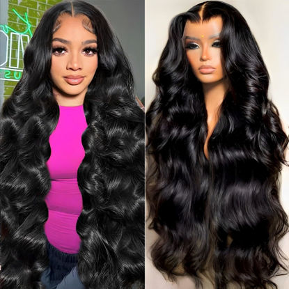 Picture of oveflect 22 Inch 13x6 Lace Front Wigs Human Hair 200 Density Body Wave HD Lace Front Wigs Human Hair Pre Plucked Natural Color Glueless Wig 100% Virgin Human Hair Lace Front Wigs for Women