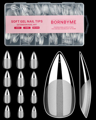 Picture of Medium Stiletto Nail Tips, BORNBYME 504PCS Pre Buff Full Cover Shaped Nail Extenison Tips Half Matte Gel X Nail Tips