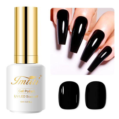 Picture of Imtiti Black Gel Nail Polish, 0.5 Fl Oz Black Color Gel Polish Soak Off Led U V Nail Gel Polish Nail Polish Diy Nail Art Starter Manicure Gel Nail Kit For Women Girls…