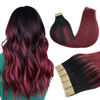 Picture of DOORES 18 Inch 50g Human Hair Extensions Tape in Remy Ombre Jet Black to Red Tape in Hair Extensions Human Hair Natural Hair Extensions Real Hair Glue in Extensions 20pcs