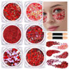 Picture of Teenitor Face Glitter Body Glitter, Red Body Glitter Gel, Hair Glitter Gel, 6 Shapes Festival Rave Glitter, Body Makeup Glitters Gel, Chunky Sparkling Glitter for Face, Body and Hair