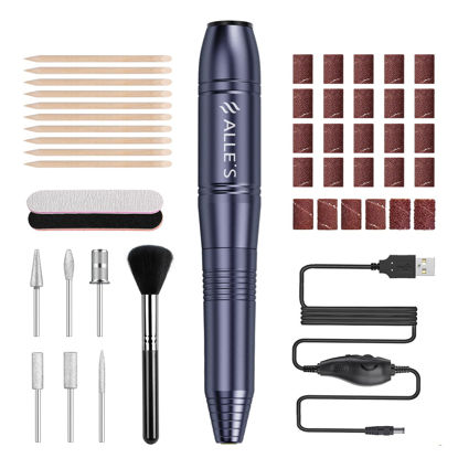 Picture of Portable Electric Nail Drill, 20000RPM Electronic Nail Filer Efile Professional with Nail Bits, Nail Brush, Nail Files 100/180 and Wooden Nail Sticks for Manicure Pedicure Acrylic Gel Dip Powder Nails
