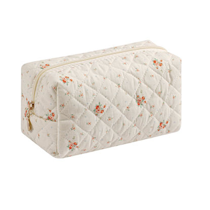 Picture of HHQQWZ Makeup Bag Travel Cosmetic Bag for Women Girls, Zipper Make Up Pouch, Floral Flowers Toiletry Organizer Makeup, Portable Storage Bag, Cosmetic Travel Cloth Bag (White Small Flower)