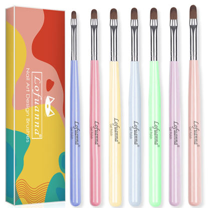 Picture of Lofuanna Nail Art Brushes Set Gel Nail Brush 7Pcs Poly Extension gel Brushes French Manicure Tools Nail Art Tips Builder Brushes Acrylic Painting Drawing Pen for Home and Professional Salon Use Sizes #2,4,6,8,10,12,14