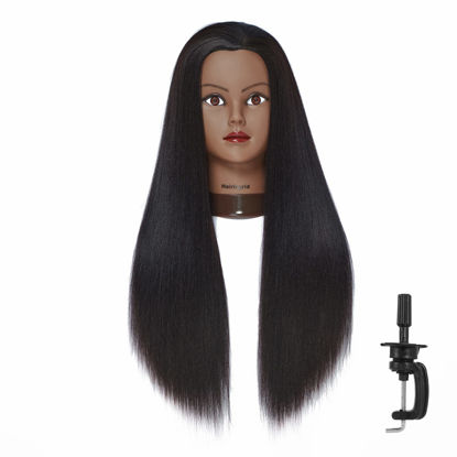 Picture of Hairingrid 26"-28" Mannequin Head Hair Styling Training Head Manikin Cosmetology Doll Head Synthetic Fiber Hair and Free Clamp Holder (R71919BY0220) Yaki-Black-