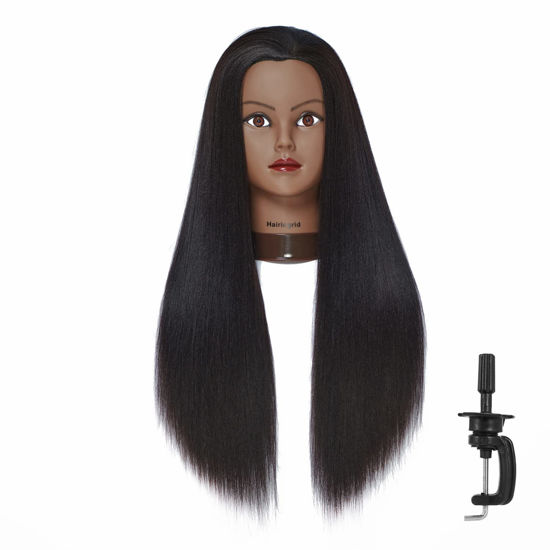 Picture of Hairingrid 26"-28" Mannequin Head Hair Styling Training Head Manikin Cosmetology Doll Head Synthetic Fiber Hair and Free Clamp Holder (R71919BY0220) Yaki-Black-