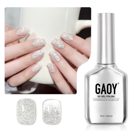 Picture of GAOY Glitter Gel Nail Polish, 16ml Milky White Silver Sparkly Gel Polish, Diamond Shiny UV Gel for Nail Art, Soak Off Nail Polish Home DIY, 2350 Ethereal Shine