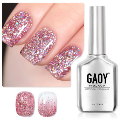 Picture of GAOY Glitter Gel Nail Polish, 16ml Pink Sparkly Gel Polish, Diamond Shiny Soak Off Glitter UV Gel for Nail Art, 1125 Pink Bloosms