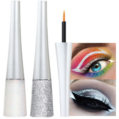 Picture of evpct 2Pcs Pearl White Silver Color Liquid Glitter Eyeliner Sets Eyeliner Glitter Liquid Liners for Women Liquid Sparkly Glitter Eyeliner delineador con glitter de colores para ojos colores 09+10