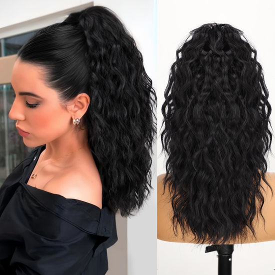 Picture of ORSUNCER Ponytail Extension 18" Curly Pony Tail Clip in Claw Ponytail Fluffy Natural Looking Synthetic Hairpiece for Women