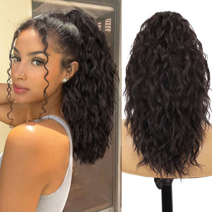 Picture of ORSUNCER Ponytail Extension 18" Curly Pony Tail Clip in Claw Ponytail Fluffy Natural Looking Synthetic Hairpiece for Women