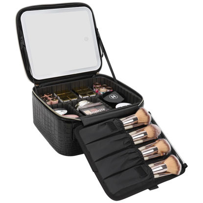 Picture of Relavel Makeup Train Case With LED Mirror, Professional Travel Cosmetic Bag with Removable Partitions,Compact Makeup Organizer, Waterproof Toiletry Case for Women, Black