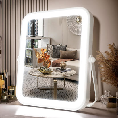 Picture of PRIMETEK LED Vanity Mirror with Gift Box, 10"x8" Lighted Hollywood Makeup Mirror, Portable Travel Makeup Mirror with Lights, 3-Color Lighting, 5X Magnification, for Vanity Desk, Bedroom, Gifts for Her