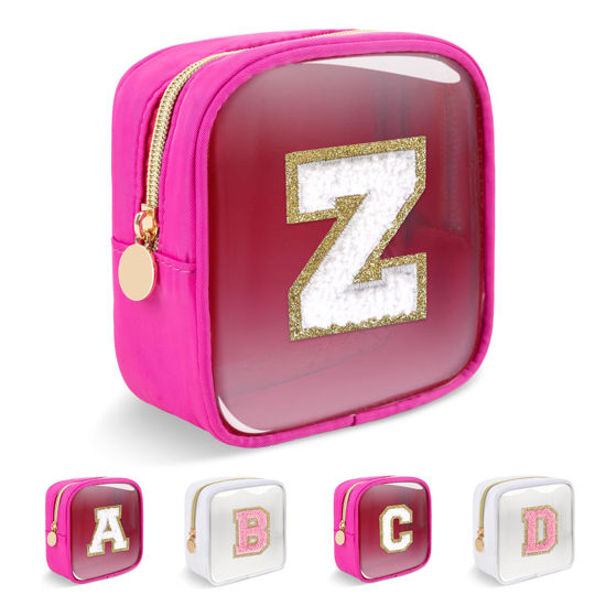 Picture of Personalized Initial Letter Clear Preppy Makeup Bag,Mini Nylon Chenille Letter Cosmetic Bag Cute Zipper Pouch Coin Purse for Teen Girls,Portable TSA Approved Travel Essentials Bag Gift for Women,Z