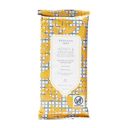 Picture of Beekman 1802 Face & Body Wipes, Honey & Orange Blossom - Scented - 30 Count - Cleanses - With Goat Milk, Aloe & Vitamin E - Alcohol Free, Biodegradable - Good for Sensitive Skin - Cruelty Free