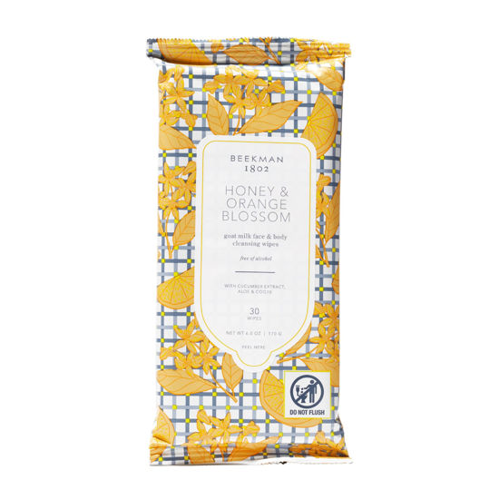 Picture of Beekman 1802 Face & Body Wipes, Honey & Orange Blossom - Scented - 30 Count - Cleanses - With Goat Milk, Aloe & Vitamin E - Alcohol Free, Biodegradable - Good for Sensitive Skin - Cruelty Free