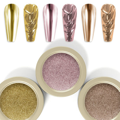 Picture of Laza 3 Colors Chrome Nail Powder Mirror Effect Metallic Dust Holographic Glitter Glazed Manicure Decoration Reflective Pigment for DIY Gel Polish Nail Art, Resin Craft, Gifts - Champagne Lotus
