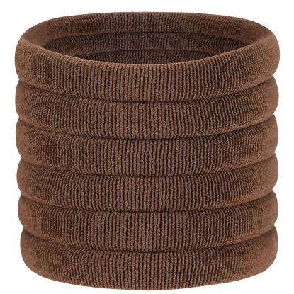 Picture of 60 Pcs 2 Inch Brown No Damage Hair Ties for Women Thick Hair, Large Soft Seamless Nylon Fabric Elastic Hair Ties Ponytail Hair Holders Hair Elastics Hair Band for Women