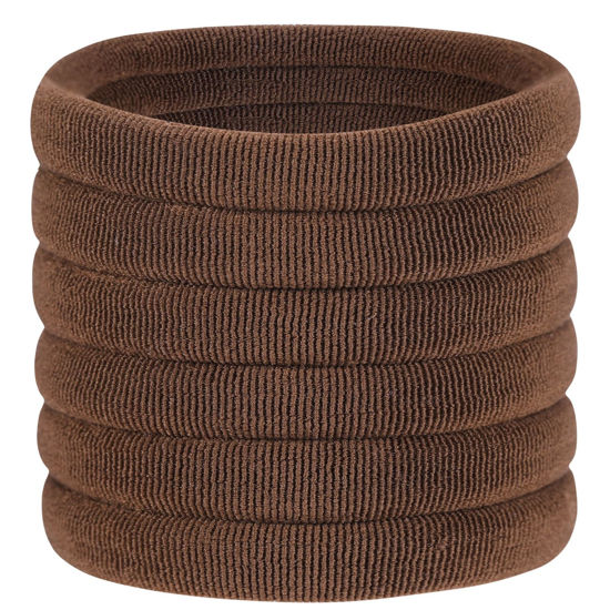 Picture of 60 Pcs 2 Inch Brown No Damage Hair Ties for Women Thick Hair, Large Soft Seamless Nylon Fabric Elastic Hair Ties Ponytail Hair Holders Hair Elastics Hair Band for Women