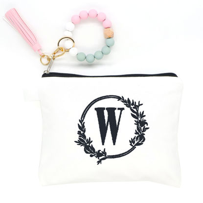 Picture of onstary Embroidered letter combination cosmetic bag，Personalized Present Bag, Suitable for Wedding, Birthday, Holiday, is a Great Gift for Women, Mom, Teachers, Friends, Bridesmaids (W)