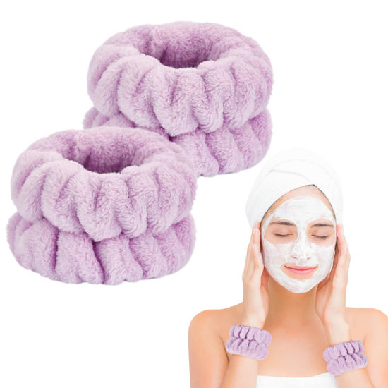 Picture of 2 Pcs Wrist Towels for Washing Face-Dorbetar, Microfiber Wrist Bands for Washing Face, Spa Wristbands for Washing Face, Fluffy Towel Bands, Arm Bands for Washing Face for Woman Children（Purple）