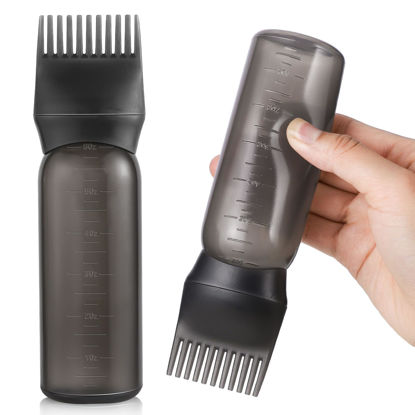 Picture of Pimoys Root Comb Applicator Bottle 6 Ounce, Oil Applicator for Hair Dye, Hair Oiling Bottle Brush with Graduated Scale, Black