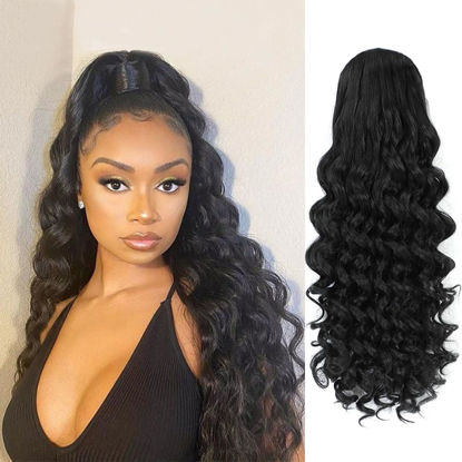 Picture of KETHBE 20 Inch Drawstring Ponytail Hair Extension Long Wavy Ponytail Hair Extensions Fake Ponytails Synthetic Heat Resistant Hair Pieces for Women (20Inch,Black)