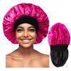 Picture of Bonnet for Men,Hair Bonnet for Sleeping,Double Layer Satin Bonnets for Black Women Curly Hair Braids,Reversible Sleep Cap (Large,Black/Hot Pink)