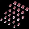 Picture of 24Pcs French Tip Press on Nails Short with Charms Bow Flower Design, Pink French Nails Press ons Cute Bow Stick on Nails Short Square Shape Acrylic Nails Rhinestones Nails for Women