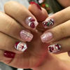Picture of Christmas Press on Nails Short - 24 Pcs Cute Fake Nails Press ons Xmas Glue on Nails with Santa Claus Elk Snowflake Design Stick on Nails Extra Short Red False Nails for Women DIY Decorations