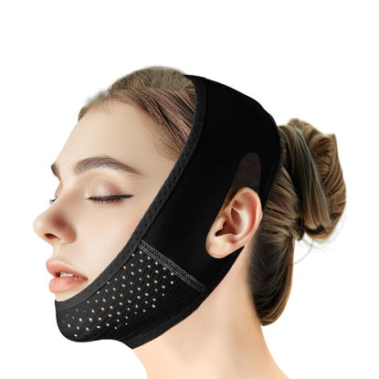 Picture of Beiskll Reusable V Line Lifting Mask with Chin Strap, V Shaped Face Mask for Sagging, Jaw Exerciser (Black)