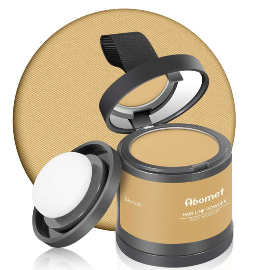Picture of Abomet Hairline Powder Instantly Conceals Hair Loss, Root Touch Up Hair Color Powder, Hair Toppers for Women Men, Hair Fibers for Thinning Hair, Root Cover Up lasting 24 hours (Blonde, 0.35)