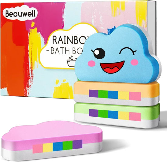 Picture of Rainbow Bath Bombs Gift Set, Handmade Organic 4 Pcs Bath Bombs for Kids Girls, Natural Kids Bubble Bath Fizzy, Stocking Stuffers for Kids, Christmas Gifts for Kids Women