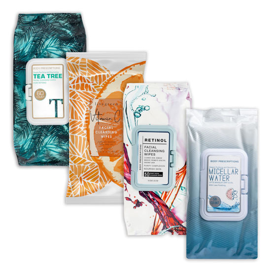 Picture of Body Prescription Makeup Cleansing Wipes - Gentle and Effective Face Wipes, 50 Count (Pack of 4), Tea Tree, Retinol, Micellar Water, and Vitamin C