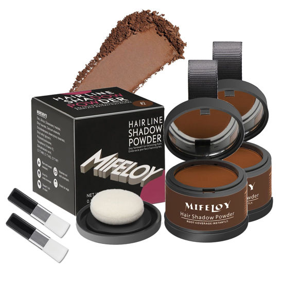 Picture of Mifeloy 2 Pack Root Cover Up Powder, Medium Brown - Long-lasting Gray Hair Root Concealer for Hairline, Beard Line, Eyebrow, Instantly Covers Thinning Grays, Touch Up Hair Color for Travel