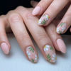 Picture of 6 Packs (144 Pcs) Press on Nails Short - Jsiallye Flower Press on Nails Almond, Oval French Tip Press on Nails, Glue on Nails in 12 Sizes - 24 Fake Nails Kit, Stick on Nails for Women