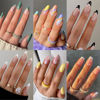 Picture of 6 Packs (144 Pcs) Press on Nails, Jsiallye French Tip Press on Nails Almond Square with Pearl, Flower Swirl Press on Nails, Glue on Nails in 12 Sizes - 24 Fake Nails Kit, Stick on Nails for Women