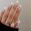 Picture of 6 Packs (144 Pcs) Press on Nails, Jsiallye French Tip Press on Nails Almond Square with Pearl, Flower Swirl Press on Nails, Glue on Nails in 12 Sizes - 24 Fake Nails Kit, Stick on Nails for Women